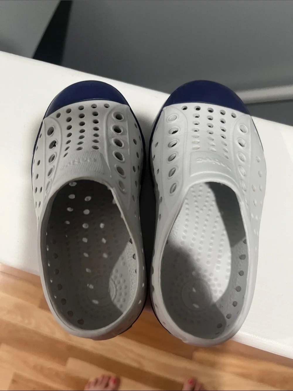 Native Shoes Jefferson C7 Kids Slip On Water Resistant Sneakers Gray and Navy 7